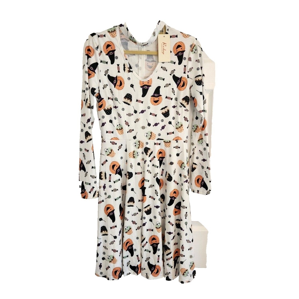 ROSHOP Halloween Size Medium Jersey Jack O Lantern Stretch Dress New with Tags